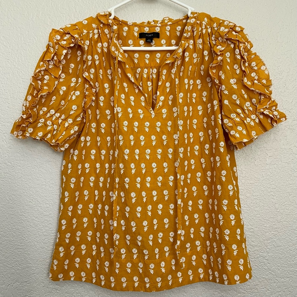 J.Crew Ruffle-sleeve cotton voile top in floating sunflowers